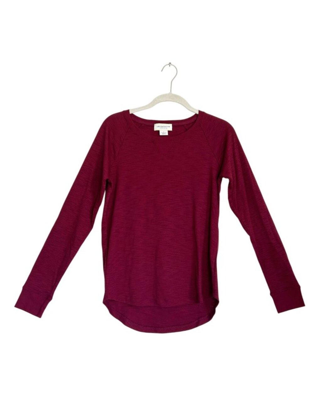 Liz Claiborne Weekend Long Sleeve Raglan Tee in Heathered Berry - Sz S